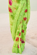 Lawn Green Georgette Saree fancy saree