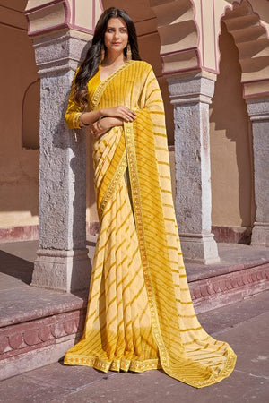 Lemon Yellow Georgette Saree