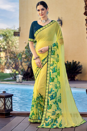 Lemon Yellow Georgette Saree