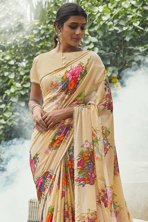Macaroon Yellow Georgette Saree