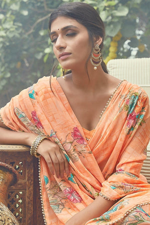 Merigold Orange Georgette Saree