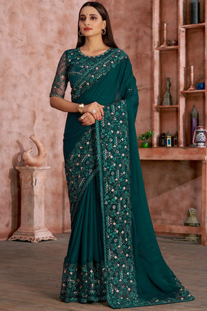 Ocean Blue Georgette Saree