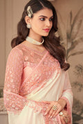Pearl White Georgette Saree fancy saree