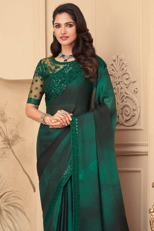 green georgette saree