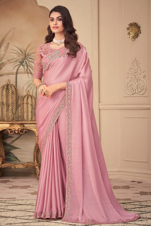Rose Pink Georgette Saree pink georgette saree