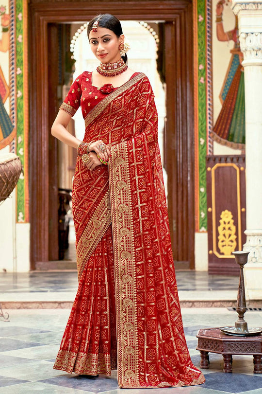 Rufous Red Georgette Saree red georgette saree