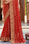 Rufous Red Georgette Saree sarees for women