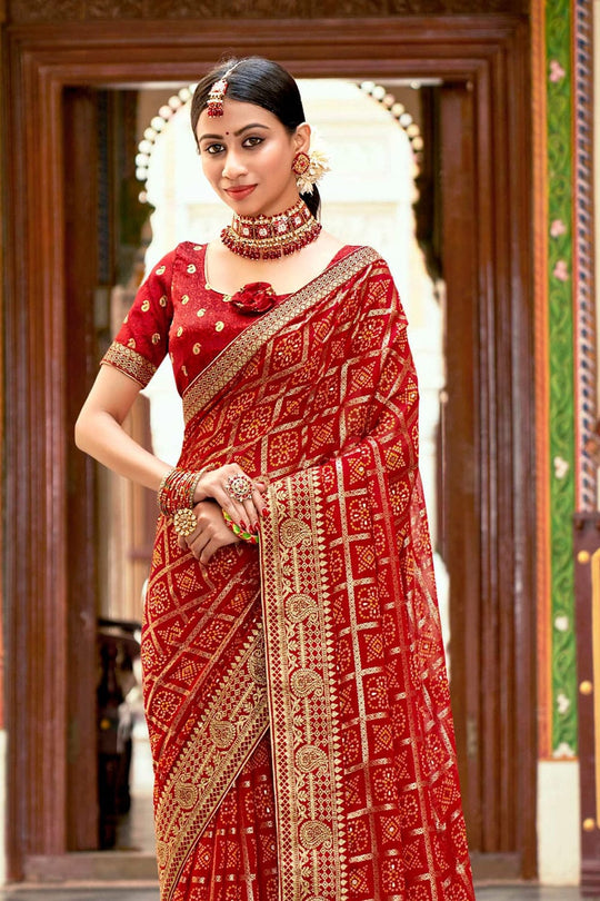 Rufous Red Georgette Saree designer saree