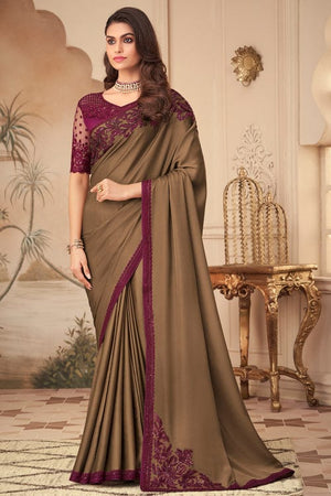 Russet Brown Georgette Saree