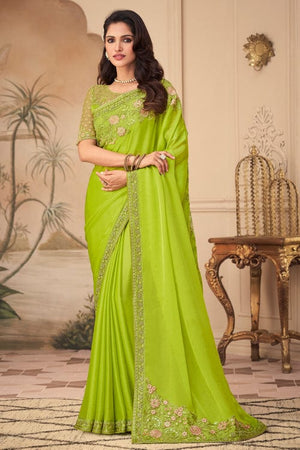 Sheen Green Georgette Saree