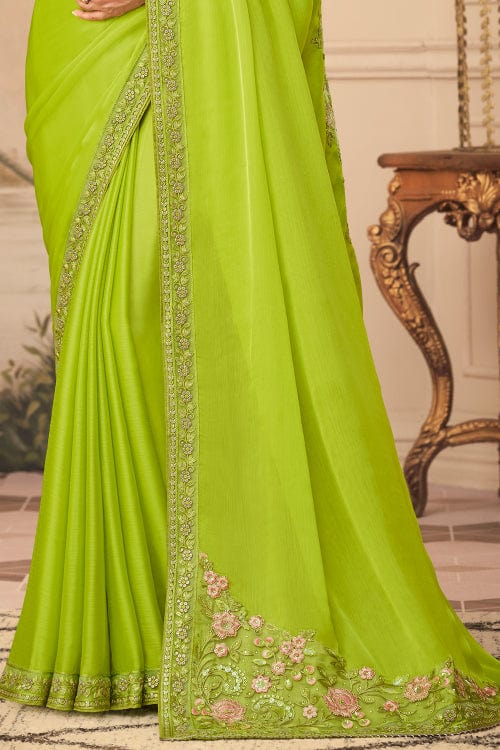 Sheen Green Georgette Saree designer saree