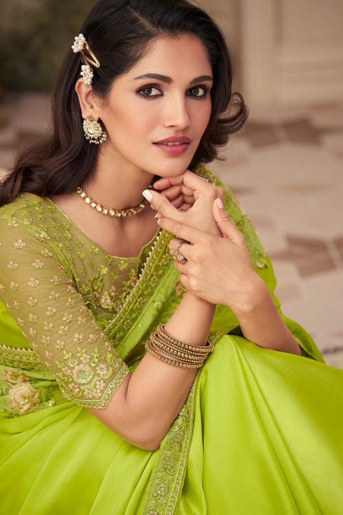 Sheen Green Georgette Saree fancy saree