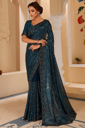 Space Blue Georgette Saree