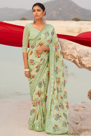 Tea Green Georgette Saree