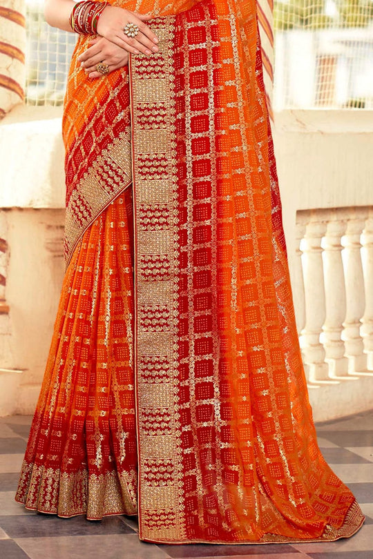 Tiger Orange Georgette Saree designer saree