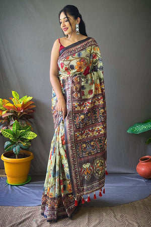 Light Green Kalamkari Saree