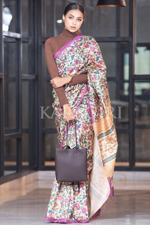 Orchid Purple Kalamkari Saree