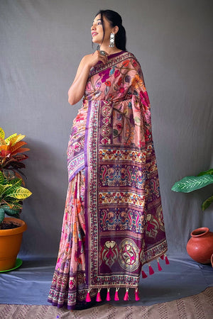 Peach Kalamkari Saree