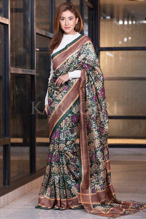 Teal Green Kalamkari Saree