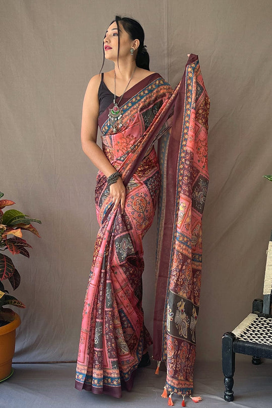 Thulian Pink Kalamkari Saree kalamkari saree