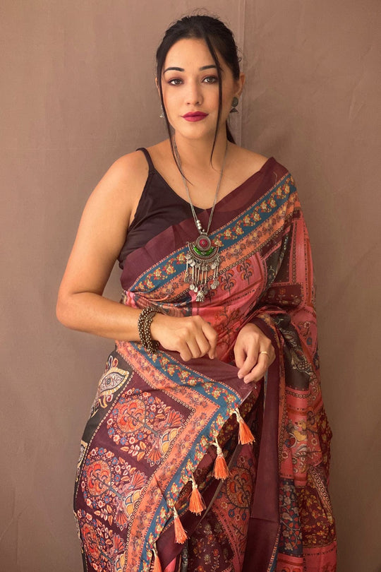 Thulian Pink Kalamkari Saree pink saree