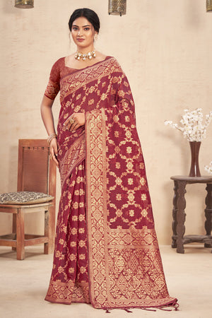 Deep Maroon Cotton Saree
