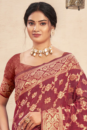 Deep Maroon Cotton Saree