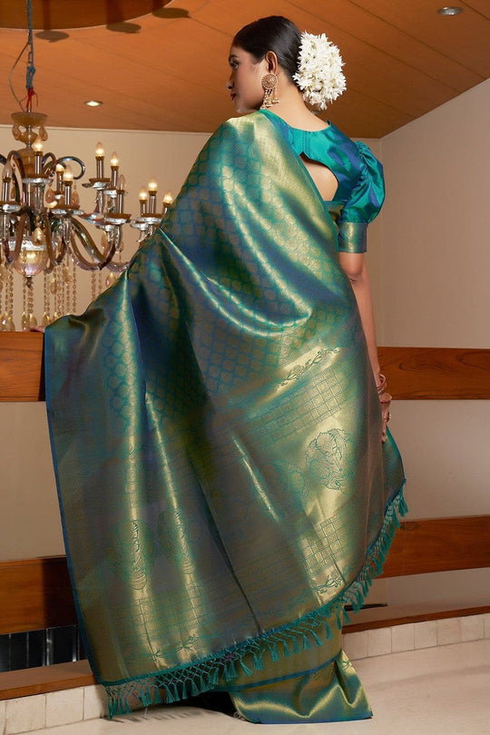 ADITI MALIK in Ocean Blue Kanjivaram Saree kanjivaram saree for bride