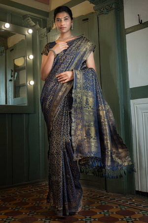 Allium Blue Kanjivaram Saree