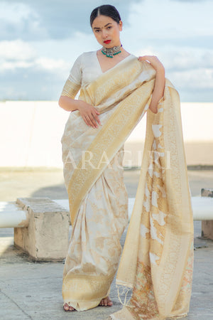 ANJALI BISHT in Daisy White Kanjivaram Saree