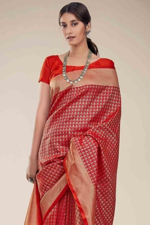 Apple Red Kanjivaram Saree