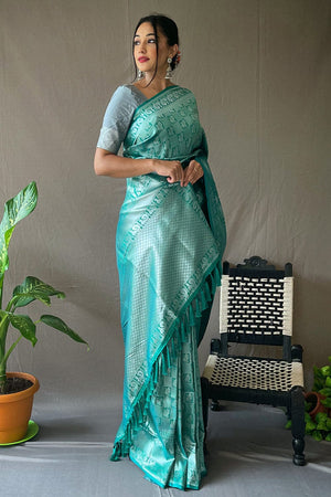 Aqua Blue Kanjivaram Saree