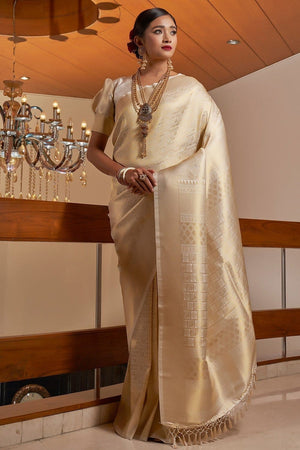 Beige Golden Kanjivaram Saree