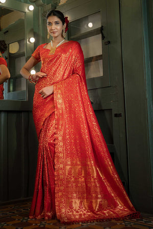 Bright Red Kanjivaram Saree