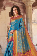 Cerulean Blue Kanjivaram Saree kanjivaram silk saree