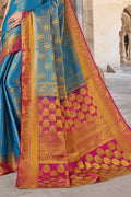 Cerulean Blue Kanjivaram Saree kanchipuram silk saree