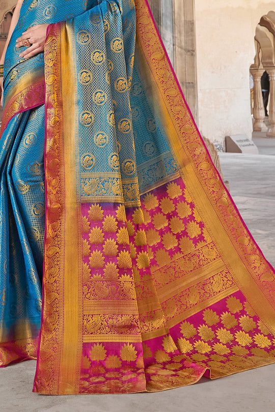 Cerulean Blue Kanjivaram Saree kanchipuram silk saree