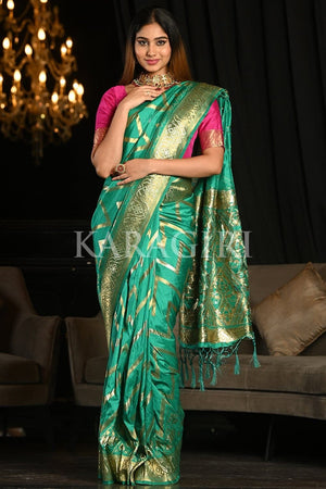Cyan Blue Kanjivaram Saree