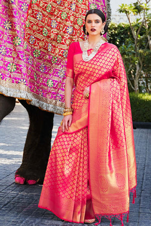Deep Pink Woven Kanjivaram Saree - Special Wedding Edition