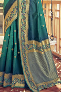 Floral Border Ocean Blue Kanjivaram Saree Kanjivaram Saree Floral Border Ocean Blue Kanjivaram Saree saree online