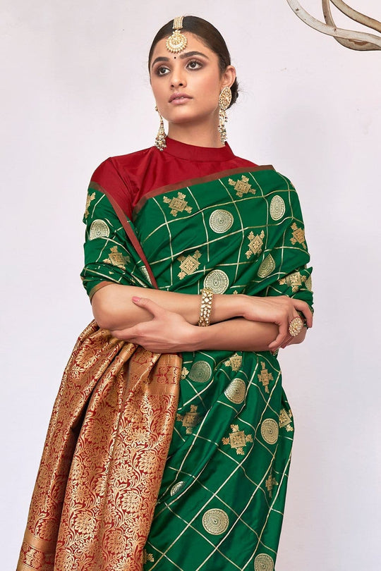 Forest Green Zari Woven Kanjivaram Saree Kanjivaram Saree Forest Green Zari Woven Kanjivaram Saree saree online