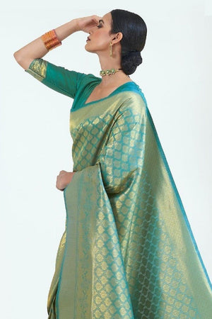 Genoa Green Kanjivaram Saree