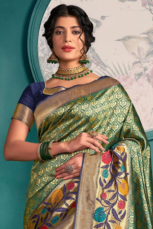 Golden Green Kanjivaram Silk Saree