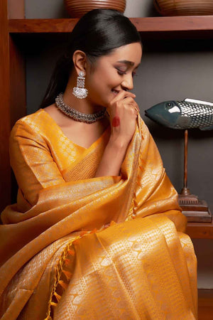 Honey Yellow Zari Work Kanjivaram Saree