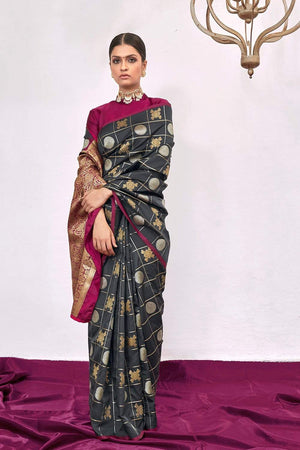 Iron Grey Zari Woven Kanjivaram Saree