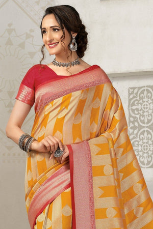 Mustard Yellow Woven Pastel Kanjivaram Saree - Special Wedding Edition