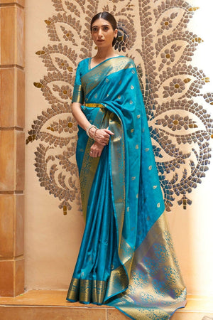 Neon Blue Kanjivaram Saree