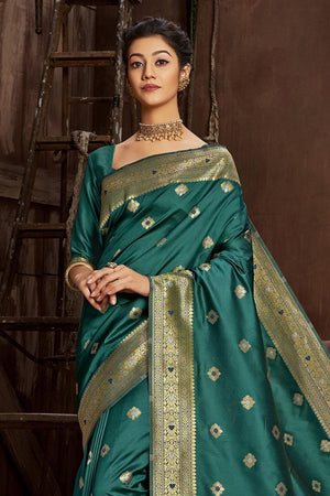 Ocean Blue Kanjivaram Saree