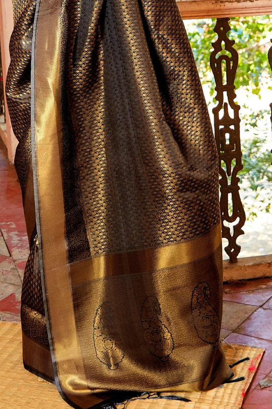 Oil Black Zari Woven Kanjivaram Saree Kanjivaram Saree Oil Black Zari Woven Kanjivaram Saree saree online