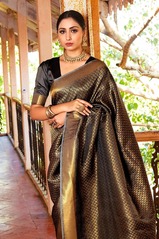 Oil Black Zari Woven Kanjivaram Saree Kanjivaram Saree Oil Black Zari Woven Kanjivaram Saree saree online